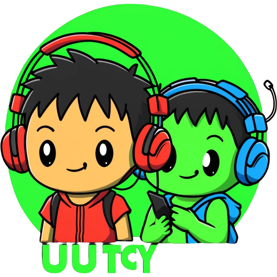 Green Luffy and green Alastor wearing headphones listening to music together emoji