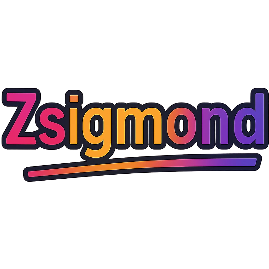 modern colorful gradient typography of the name Zsigmond with dark outline, dynamic slanted or partial underline, in the style of reference patterns emoji