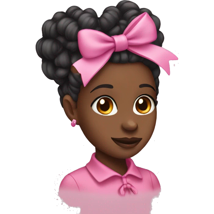 Black girl with pink bow in side curly ponytail  emoji