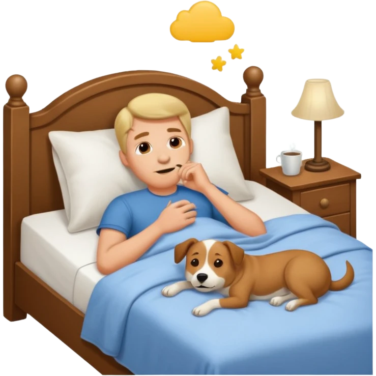 Man laying in bed dreaming of dogs  emoji