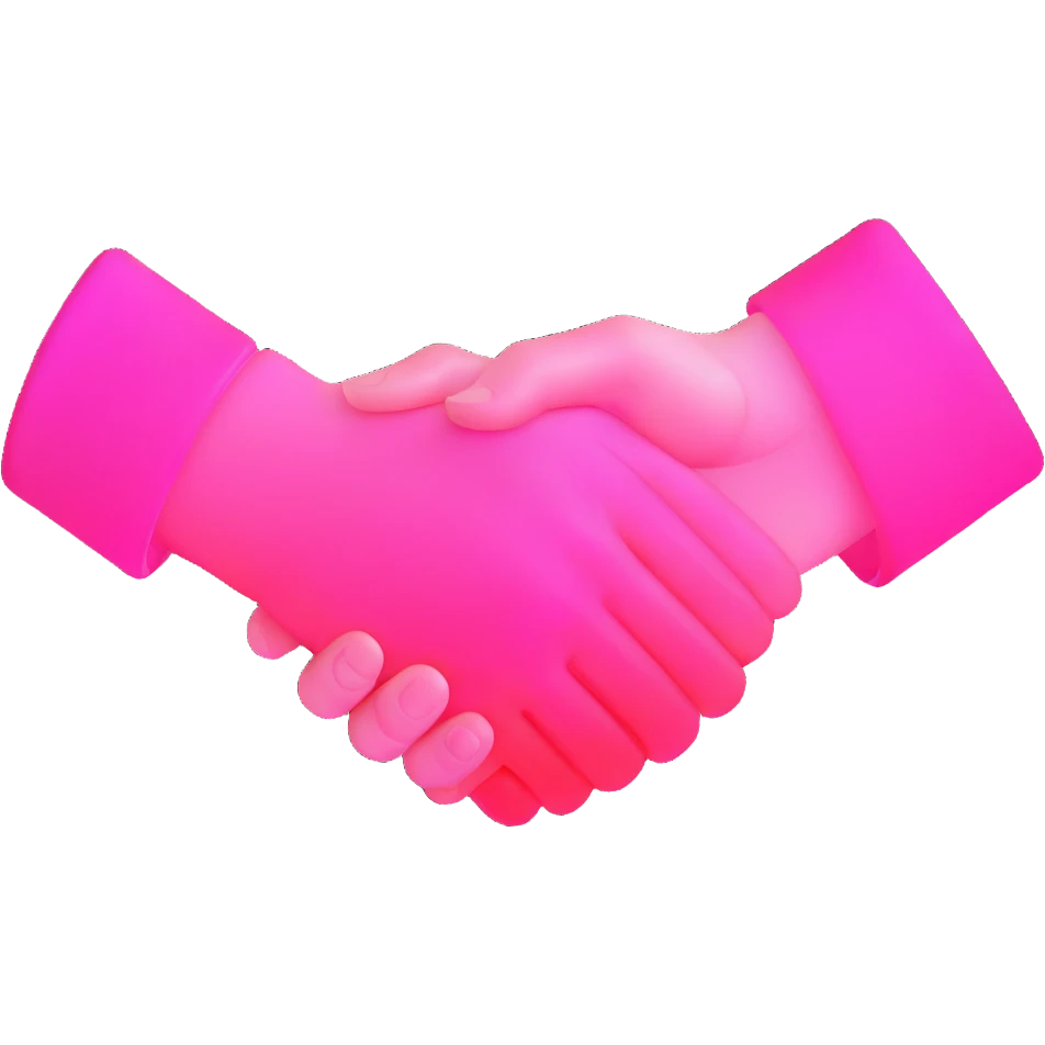 handshake, transparent glass with bright pink gradient from #FF335F to #FF99AA, soft glow and shadows, minimalistic emoji