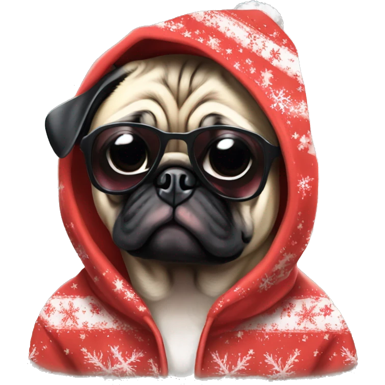 Pug christmas anime wearing hoodie and shades cool emoji