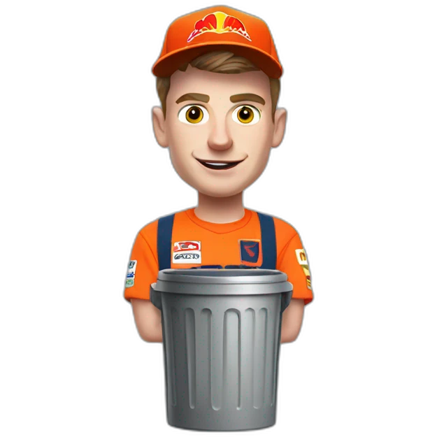 Max verstappen with a trash bin emoji