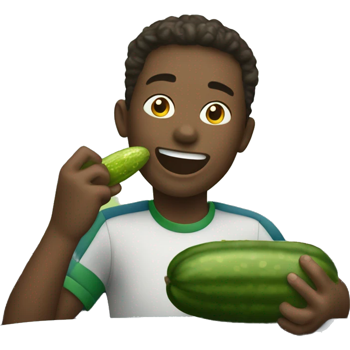 smiling boy in car interior eating a pickle emoji