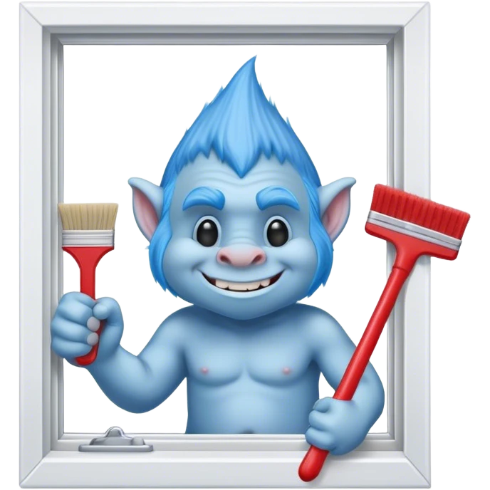 blue Troll cleaning a window using red squeegee emoji