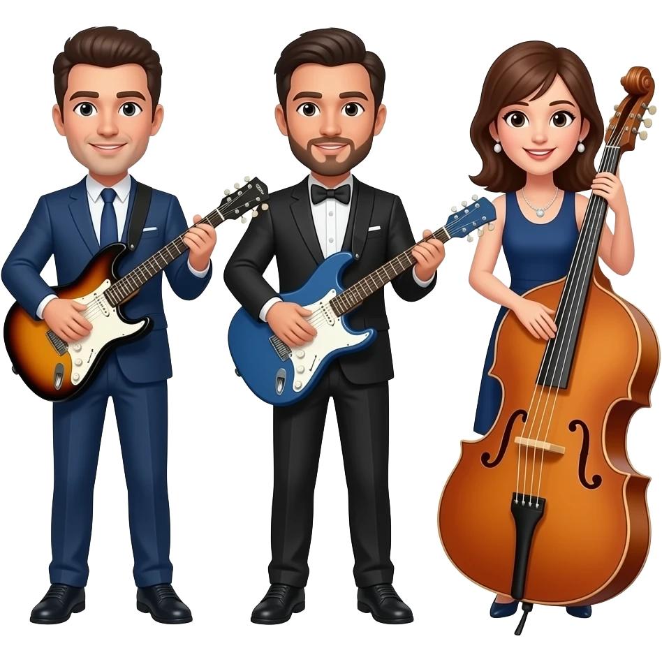 Three Men and three women that show exactly three Men and three women that are exactly three Men and three women in a musical band with a total of six emoji