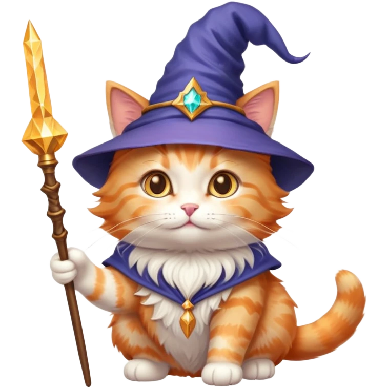 kitty wizard with magic wand and pointy hat emoji