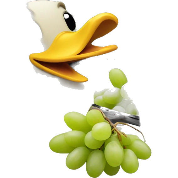 A duck driving a car eating grapes emoji