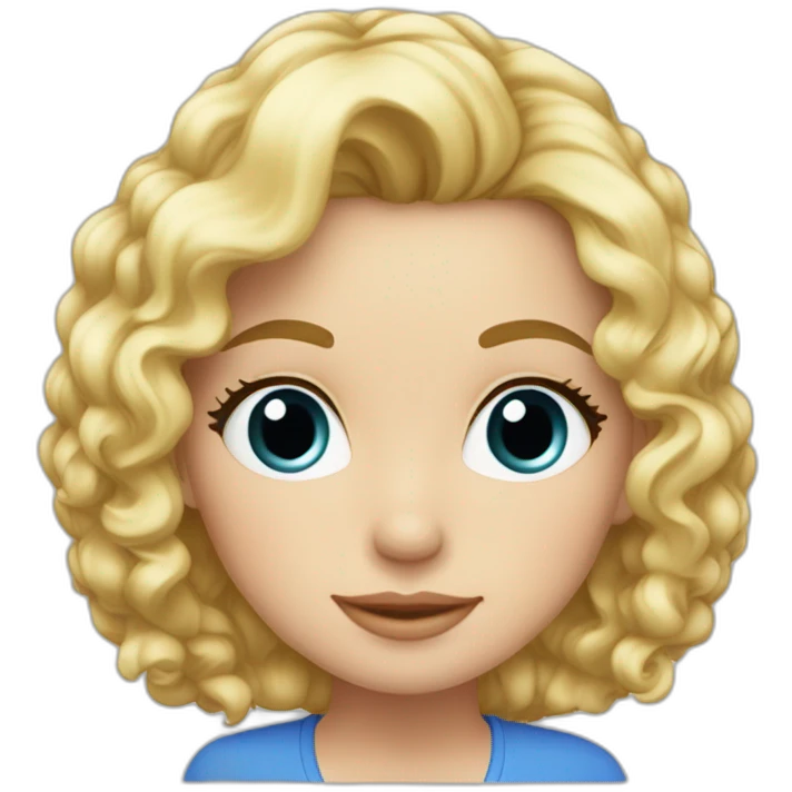 Fille blonde ,cheveux bouclé détaché et volumineux,teint blanc , yeux bleu emoji