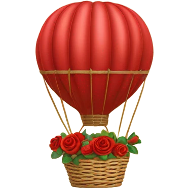 red hot air balloon and beige basket with roses emoji