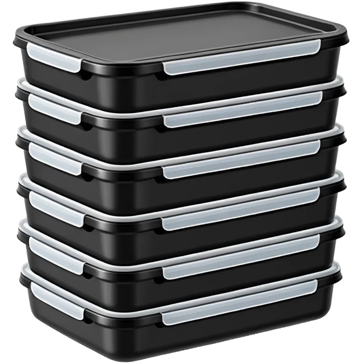 stacked black meal prep containers emoji
