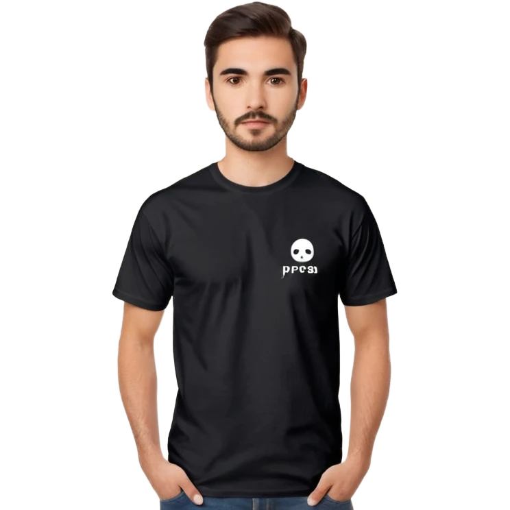 black short-sleeve T-shirt with the words “prepa udem” printed in small white text on the chest. The shirt has a simple, casual fit and a clean, minimalist look. emoji