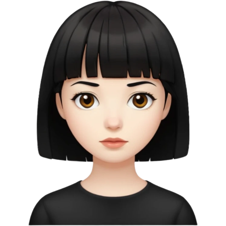 pale skin short hair with bangs black with dark brown eyes emoji