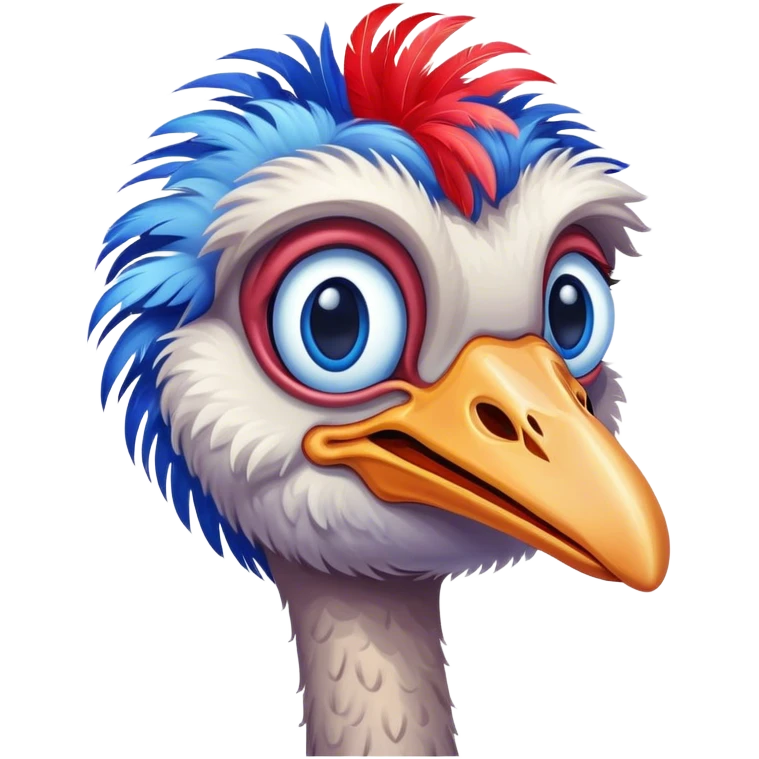 Ostrich with big blue red eyes emoji