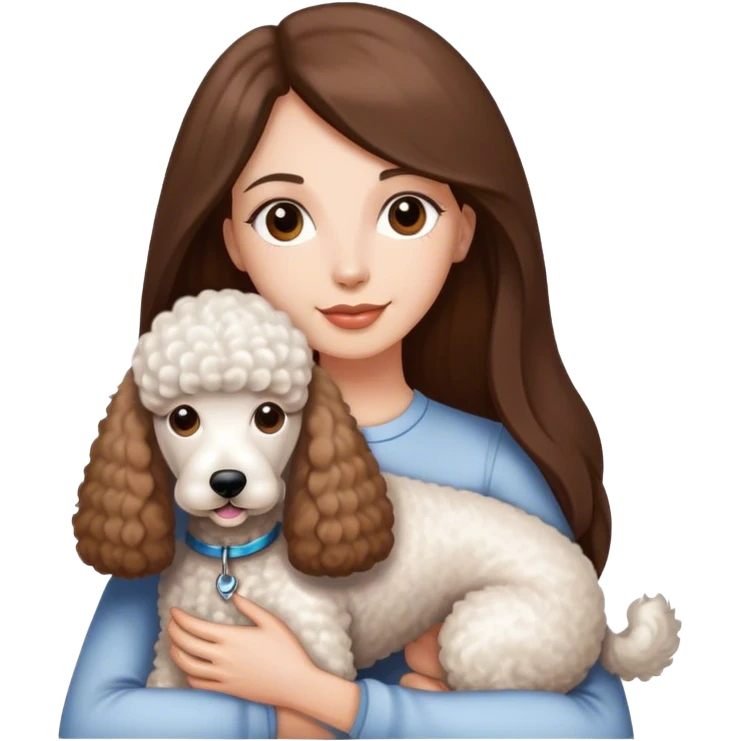Long straight brown hair brown eyes beautiful women and white standard poodle you're holding emoji