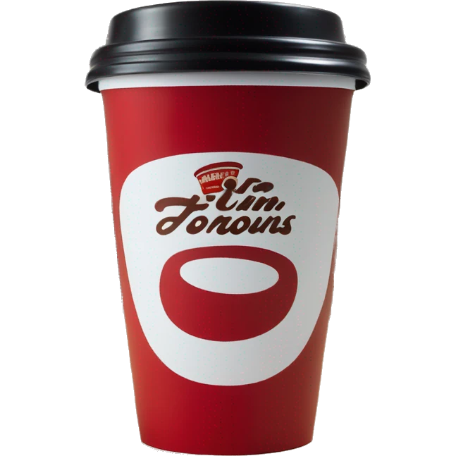 “Red Tim Hortons coffee cup with large white ‘Tim Hortons’ logo in script, black plastic lid, and a simple, clean design.” emoji