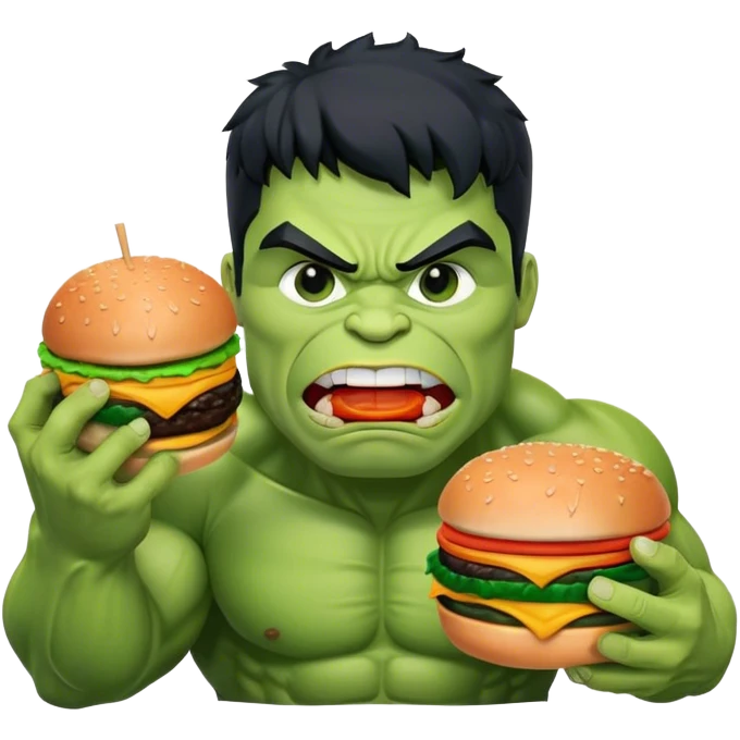hulk eating burger black hair emoji