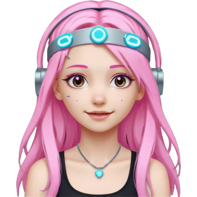 girl neon cyberpunk light pink happy long hair emoji