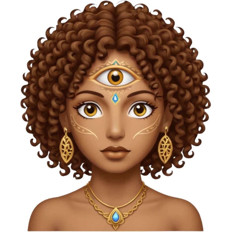 Sexy brown eyes, brown curly hair, white ethnicity with tattoo mystic vibe, third eye  emoji
