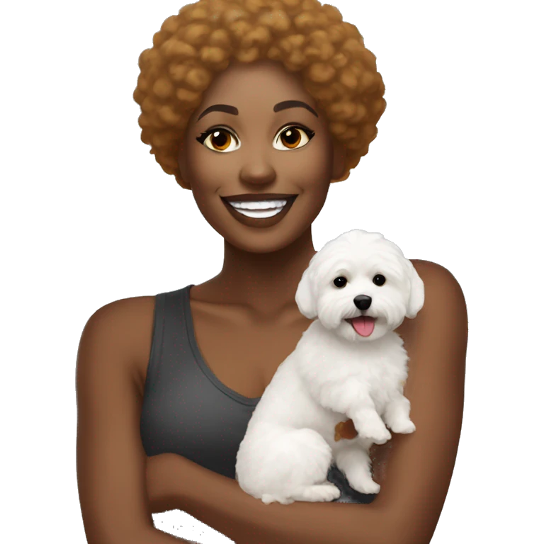 Black woman with a white maltipoo wishing a happy Thanksgiving  emoji