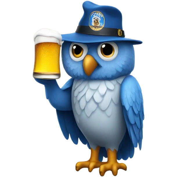 Blue owl wearing a beer hat  emoji