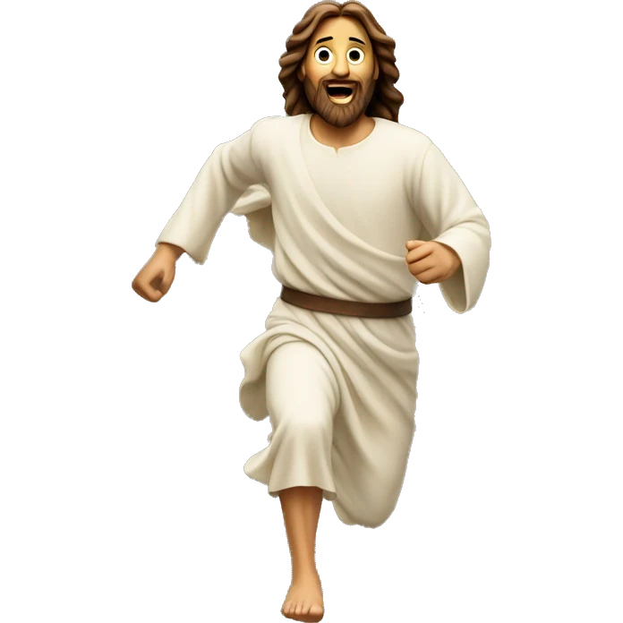 Jesus running quickly, with a large stride emoji