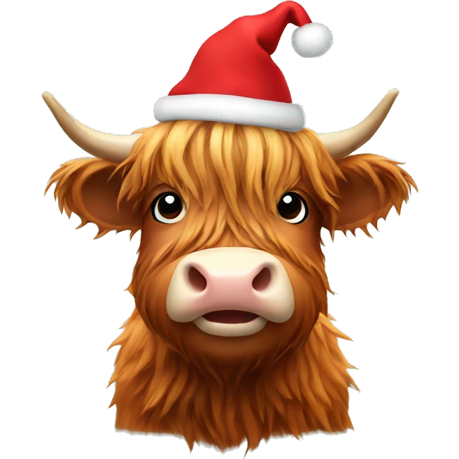 A highland cow with Christmas hat emoji