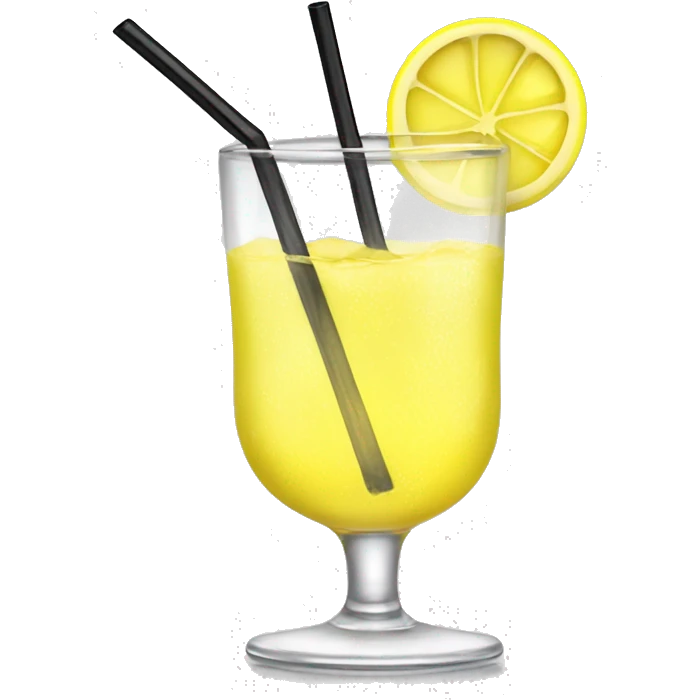 short clear drink glass with clear yellow bubbly liquid in it with a lemon garnish on the rim and black straw emoji