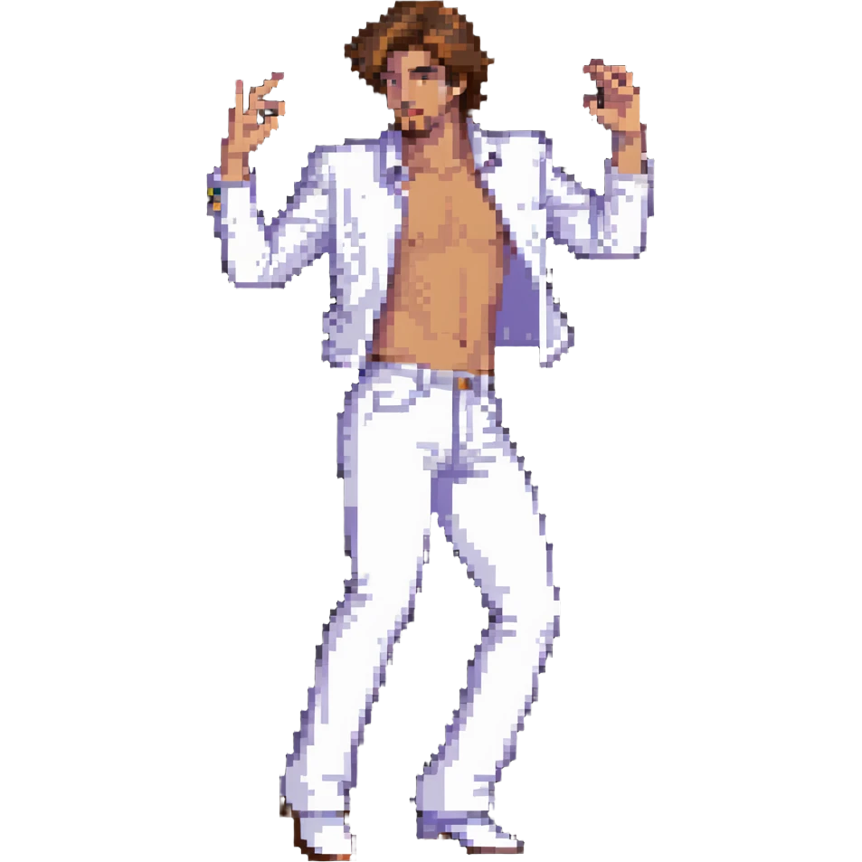 disco dancing man, white outfit, brown hair emoji