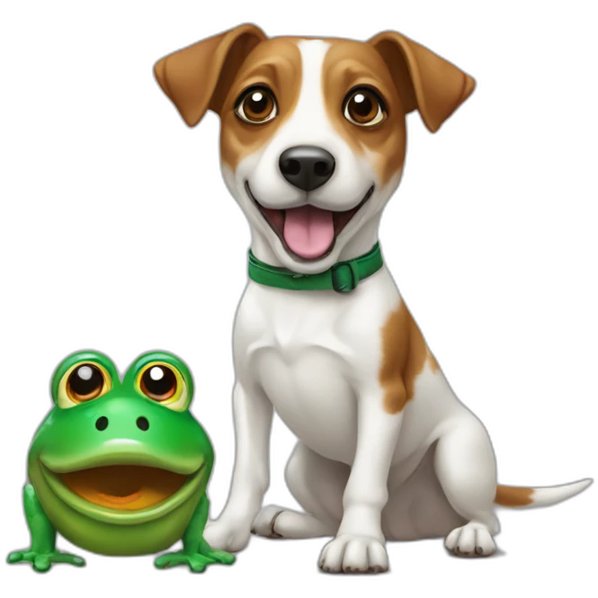 A large jack russel with toy frog emoji
