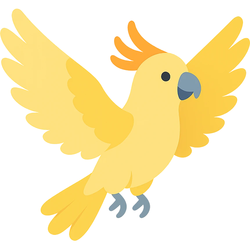 cockatoo with wings spread, dynamic pose, color icon style emoji