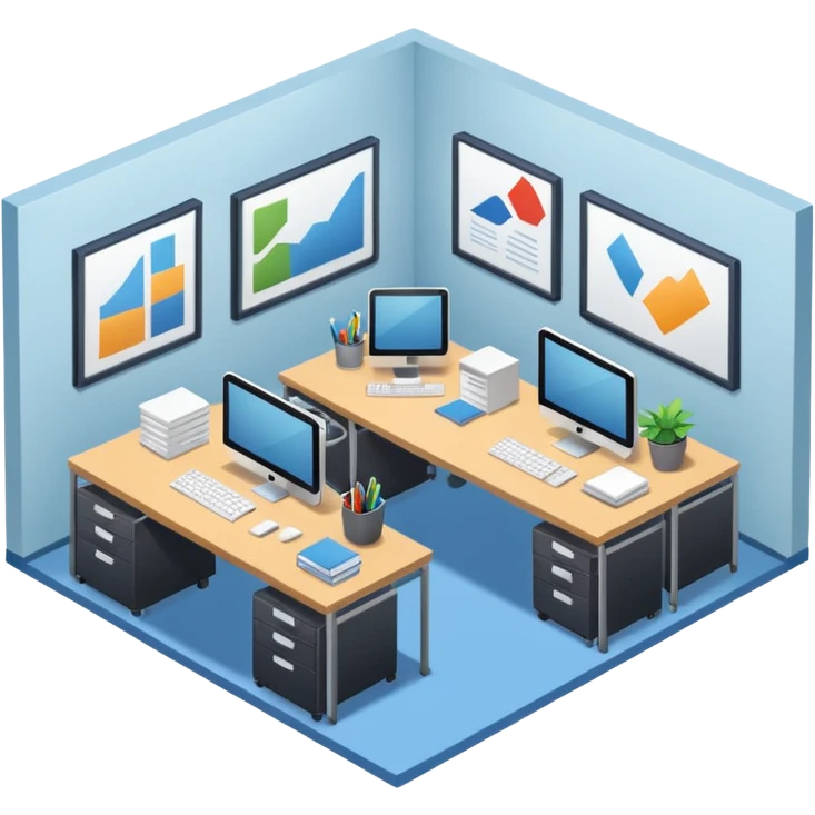 an office with several desks in an isometric style emoji