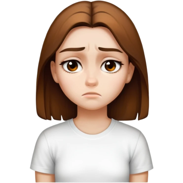 Draw this girl in the same style and appearance, but with a sad expression. Do not change her facial features, clothes, or hairstyle. iOS emoji style. emoji