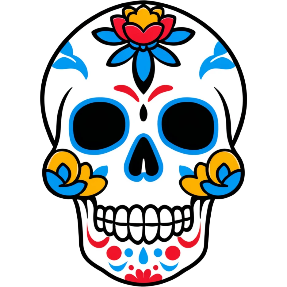 Day of the Dead skull with colorful paint and decorations emoji