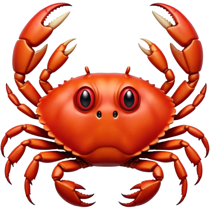 Cinematic Realistic Noble Crab Portrait Emoji, Poised and commanding, with a robust, angular build and a vividly red, textured exoskeleton naturally forming a distinctive face with expressive eyes, rendered in lifelike detail with realistic sandy accents, high shine, intelligent and resolute, styled with an air of coastal authority, focused and attentive, soft glowing outline, capturing the essence of a watchful and confident crab that appears ready to scuttle out of the screen with effortless power! emoji