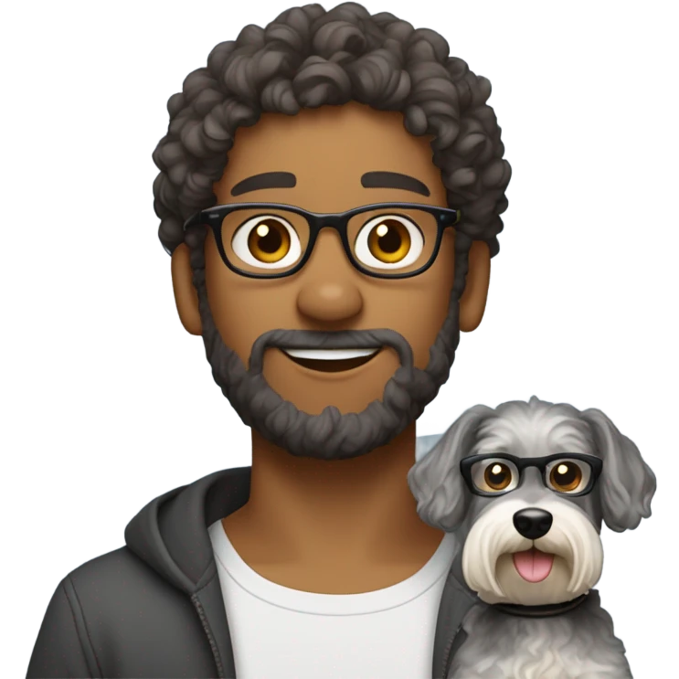 friend with glasses and curly hair, medium tan skin with schanauzer  emoji
