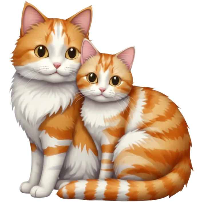 full body colourful light patched calico + white tabby cat cuddling a grey and white cat  emoji