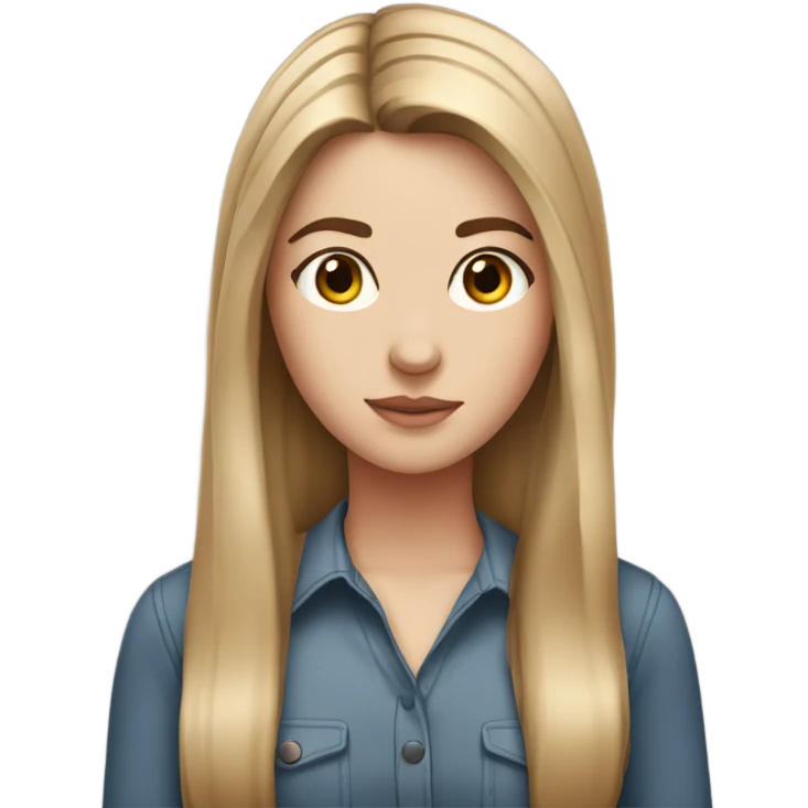 White girl with brown pin straight hair down to low chest emoji