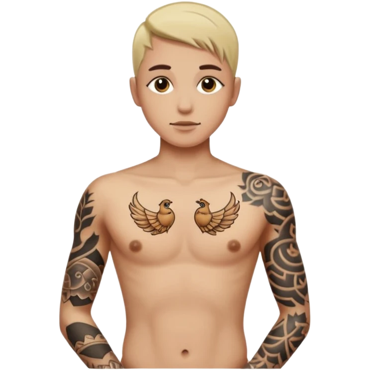 Sternum tattoo and lower abdomen tattoo emoji