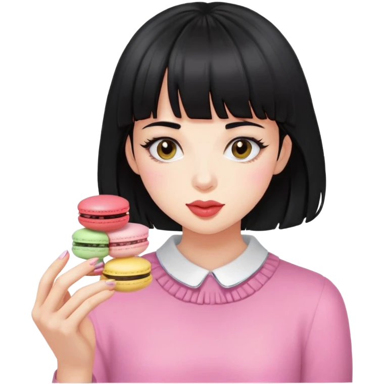 coolest black hair girl w bang eating the macarons emoji