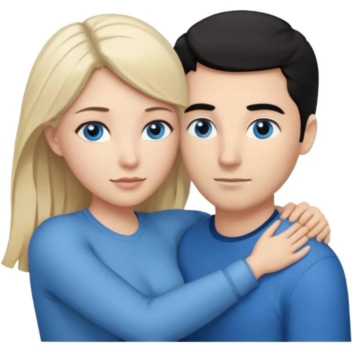 Blank woman with blond hair and blue eye color on left. And also a blank man with black hair and grey eye color in the middle. And a blank woman with brown hair and grey eye color on the right. Holding each other  emoji