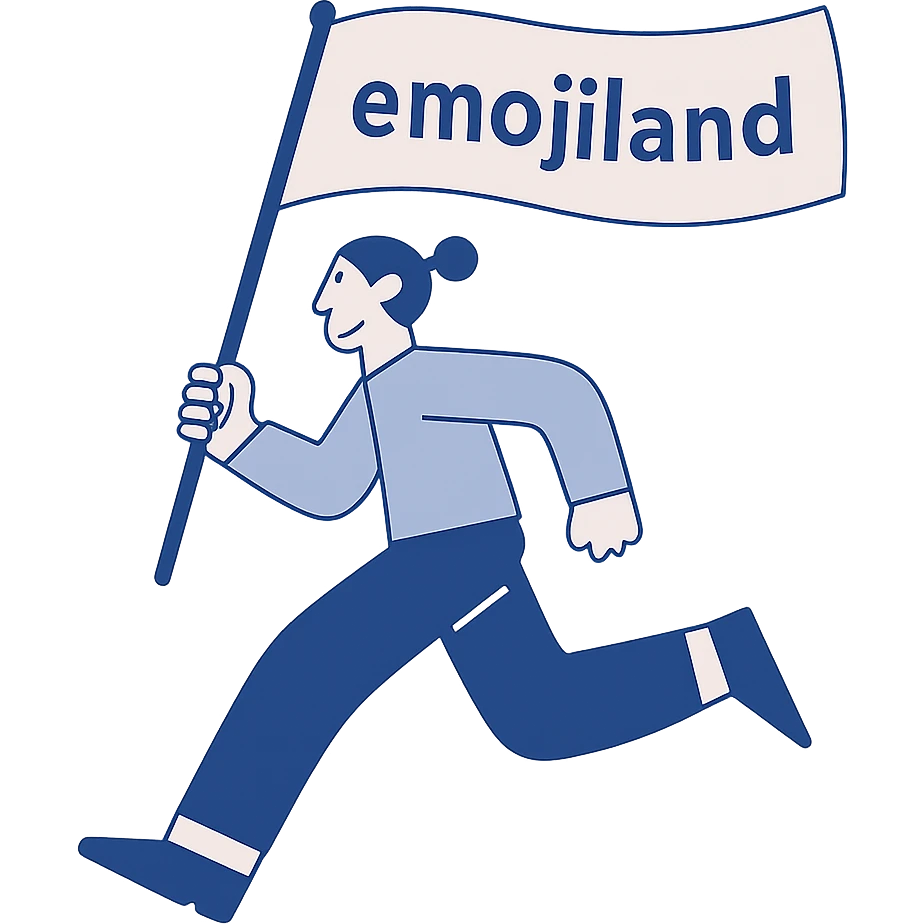 person running while carrying a flag with the text 'emojiland' emoji