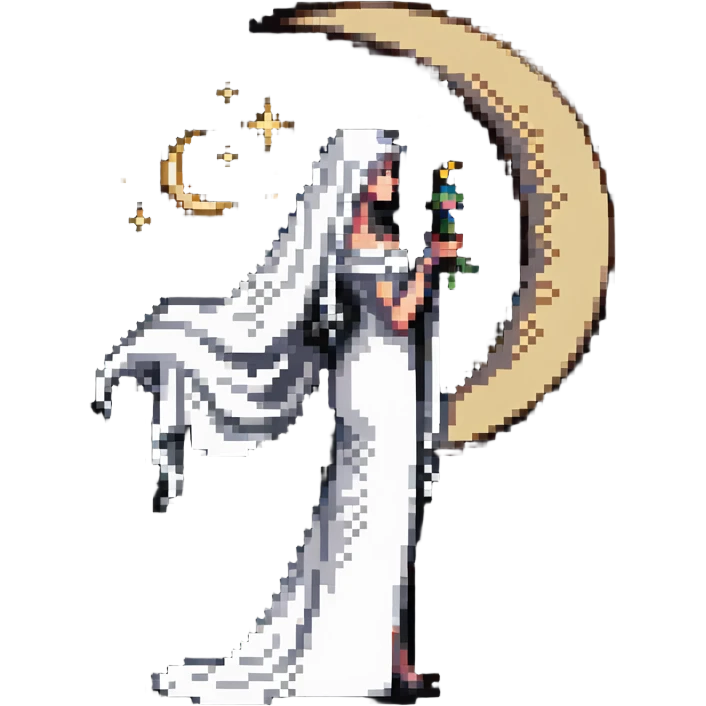 High Priestess tarot card with veiled woman, crescent moon and scroll emoji