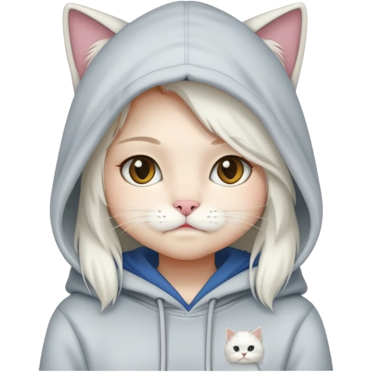 girl wear hoodie British whithe Longhair cat emoji
