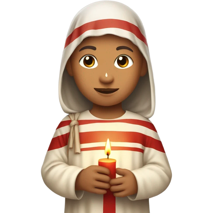 11th century child with tunic with horizontal white and red stripes and candle emoji