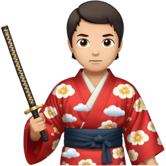 Tan and short haired man in kimono with cloud print holding katana emoji