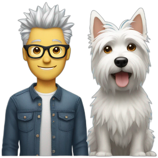 Man with glasses anda spiky hair with westie dog girl emoji