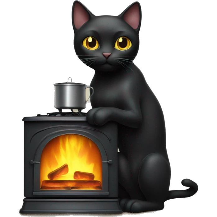 a black cat with primus stove in the paws emoji