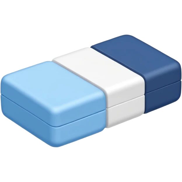 A single white eraser with dark blue and light blue wrap emoji