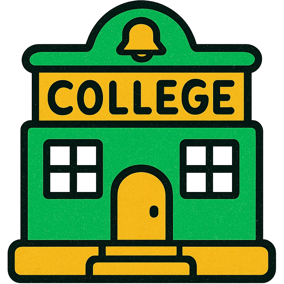 college building, minimalistic, green gold and white color scheme, clean lines emoji